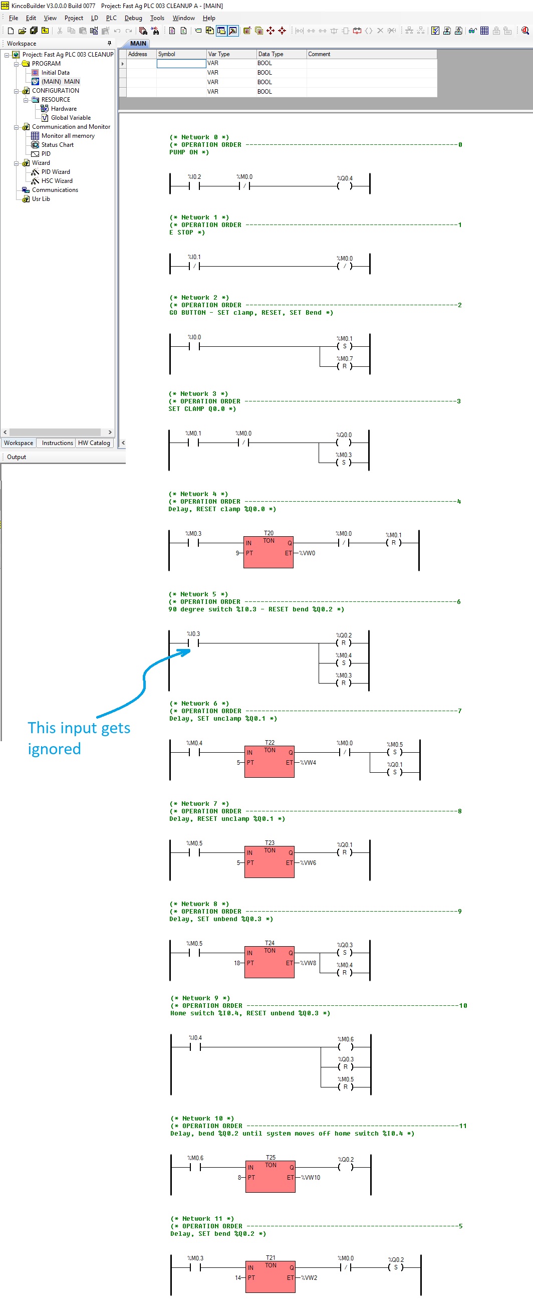 PLC is ignoring inputs (only sometimes). Kinco CPU506. Help me solve